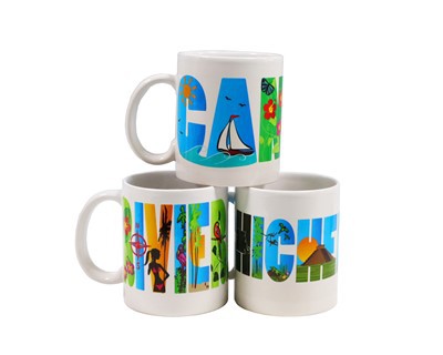 Повністю біла керамічна чашка з друкованим малюнком